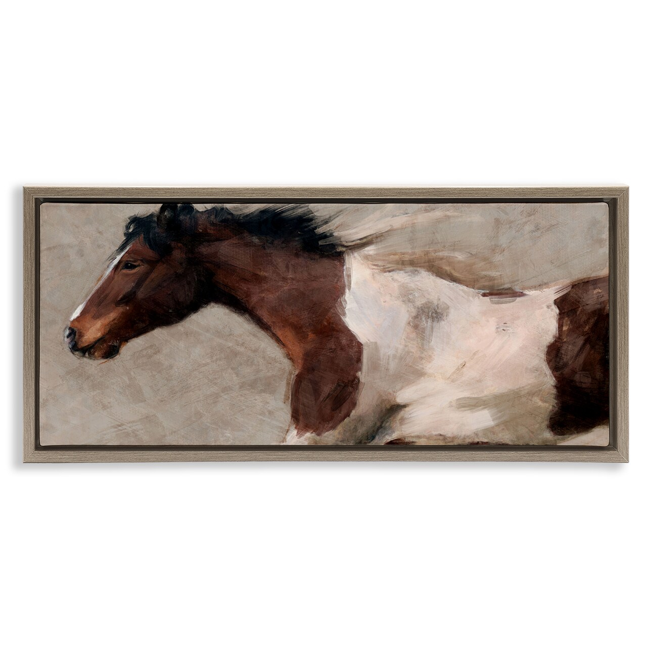 Stupell Industries Dashing Brown Horse Floater Framed Canvas Wall Art Design by Nina Blue